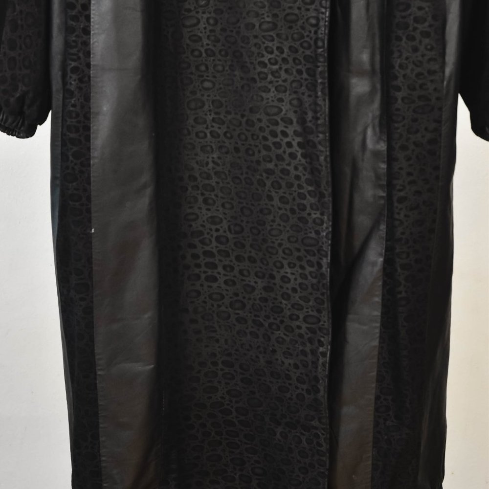 Vintage 80s Black Leather and Suede Trench Coat - Picture 4 of 11
